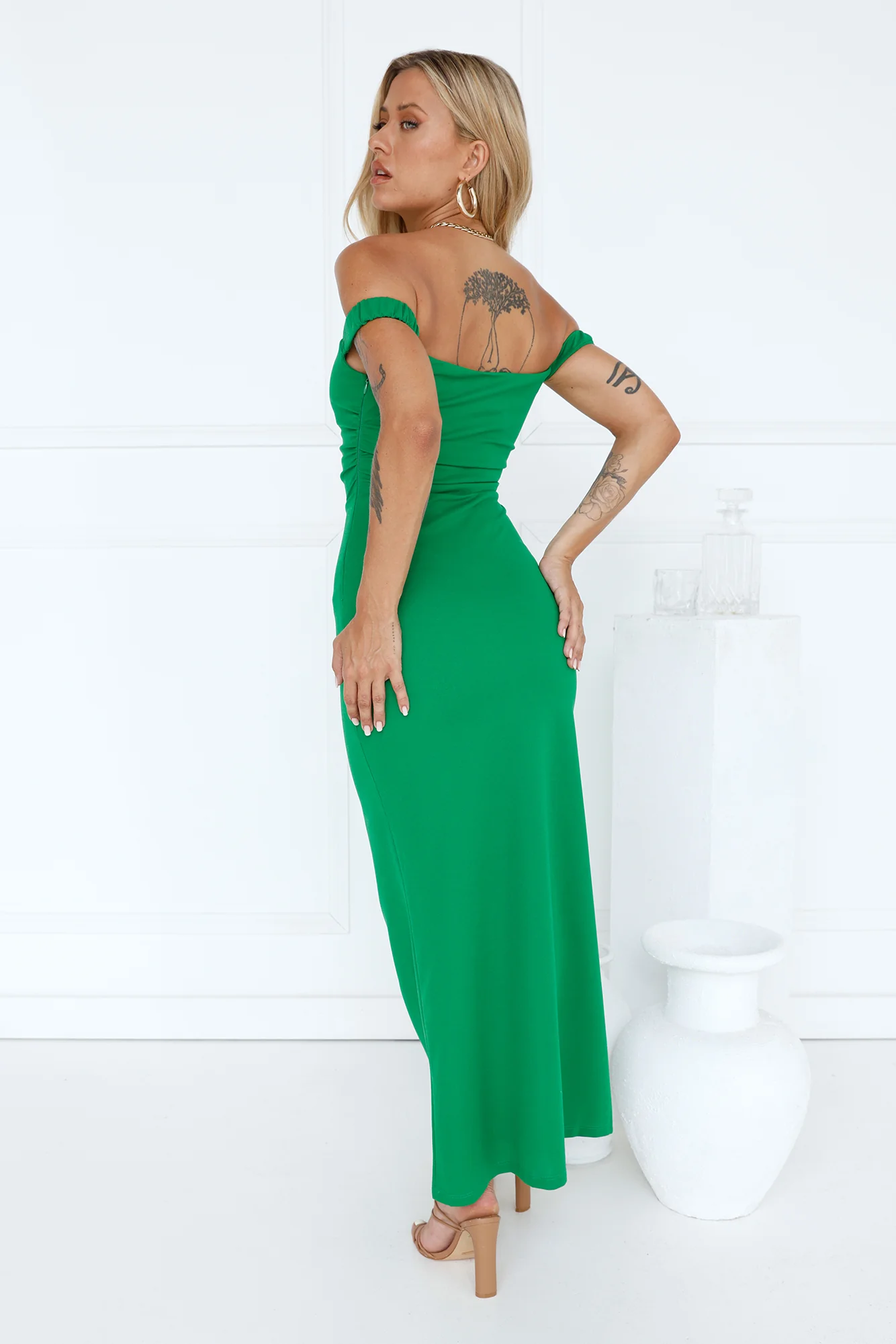 Fancy Lady Off Shoulder Maxi Dress Green