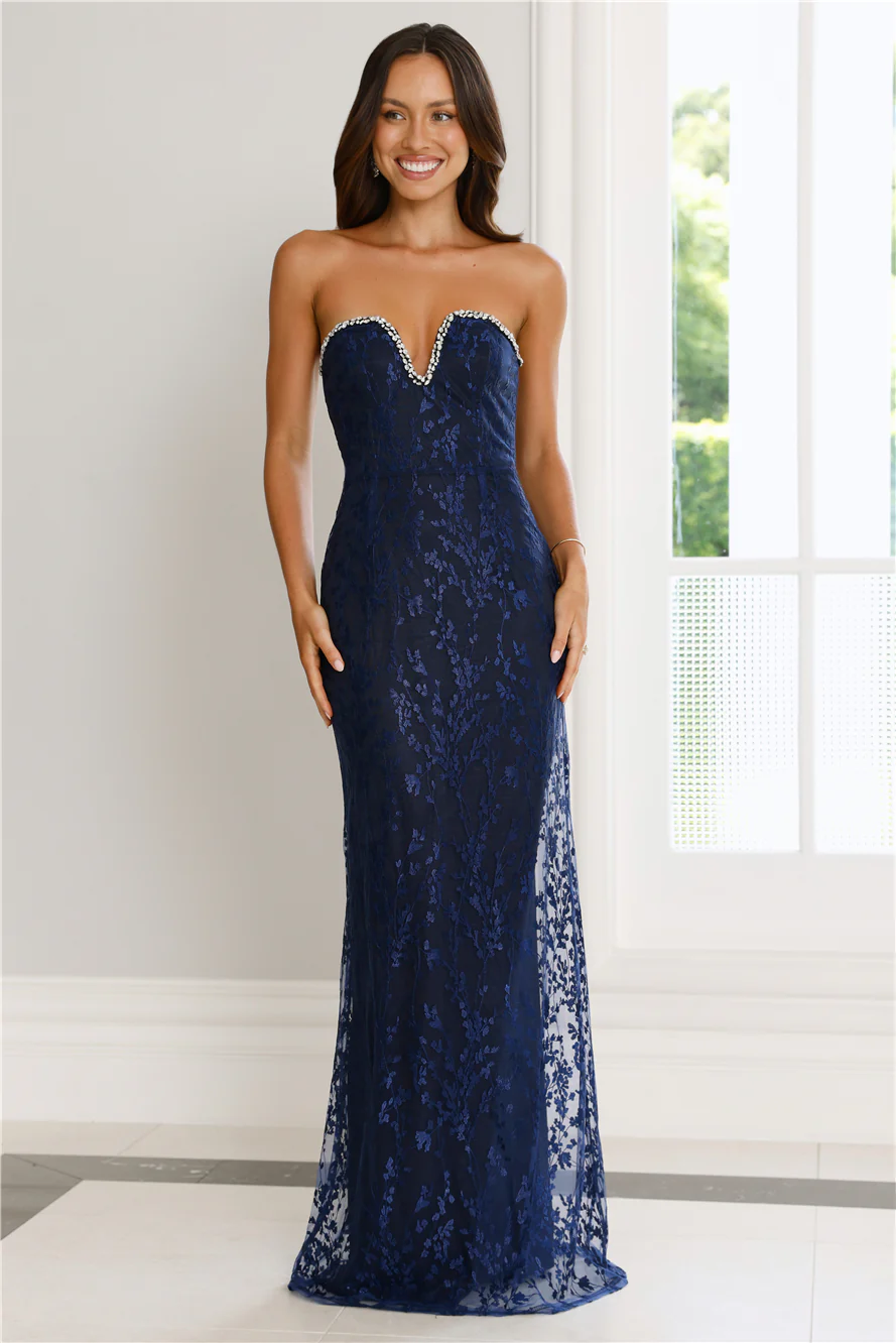 Wedded Wonders Strapless Maxi Dress Navy