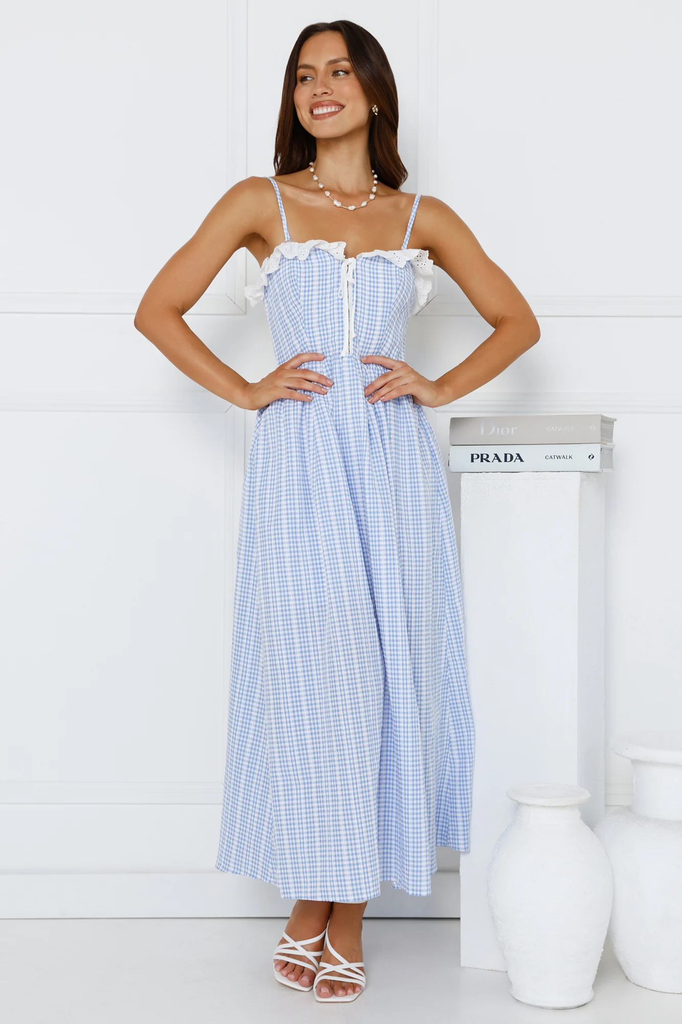 Gaia Gingham Maxi Dress Blue