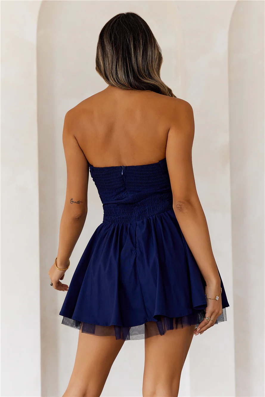 Fresh Gossip Strapless Mini Dress Navy