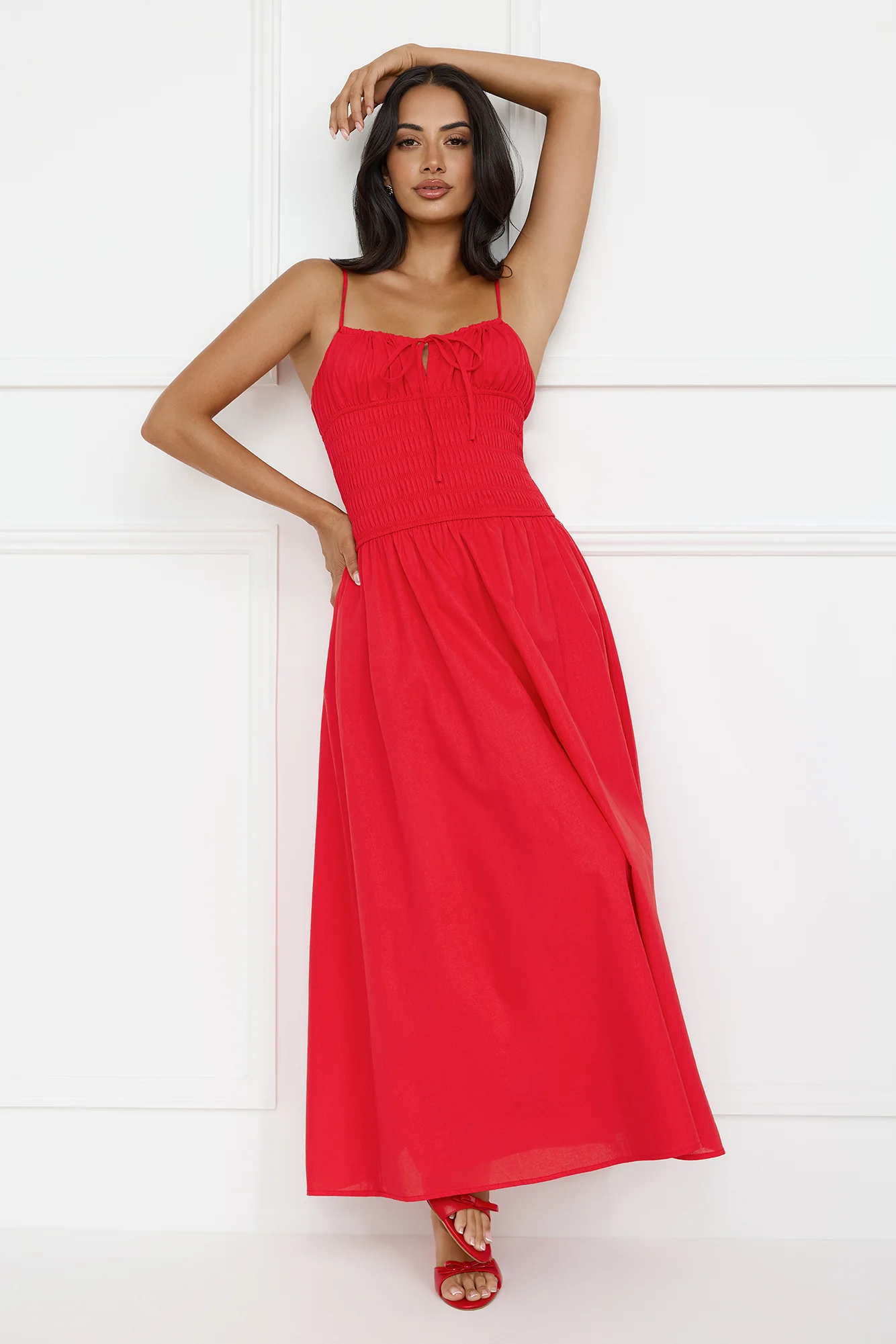 Starfall Garden Linen Blend Maxi Dress Red