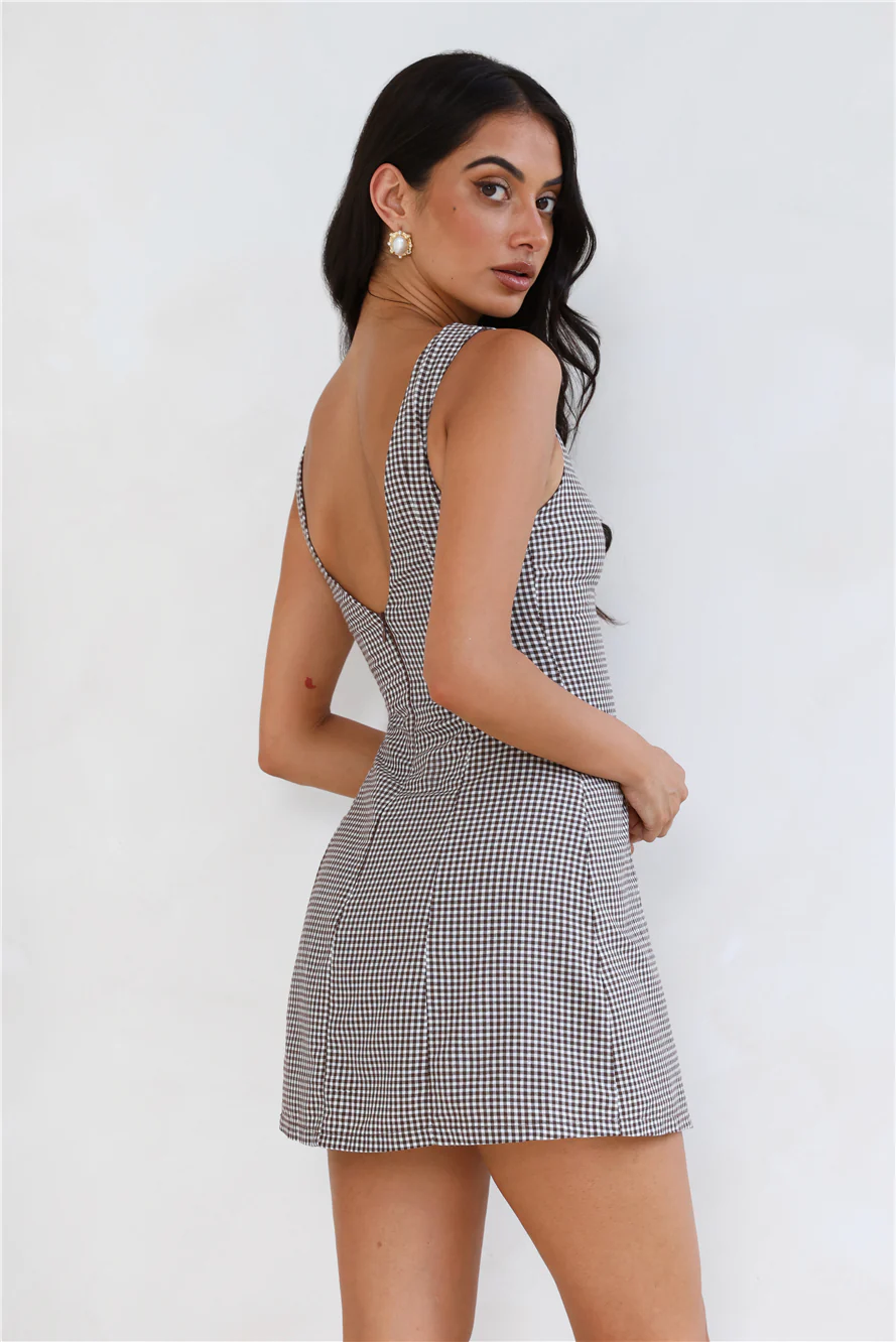 Dream Paddock Gingham Mini Dress Brown