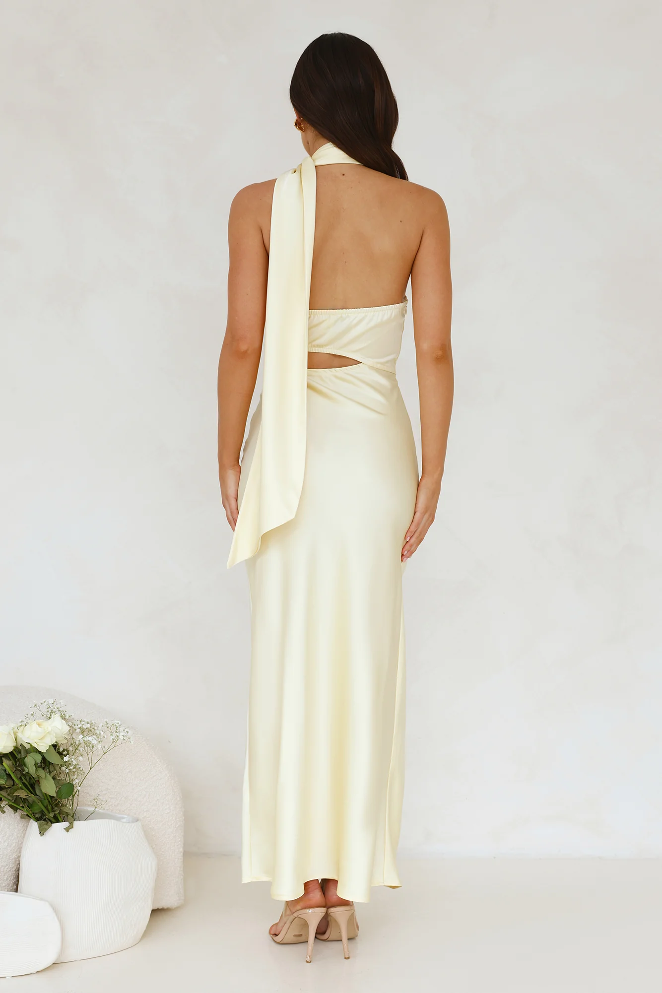 Francesca Satin Midi Dress Yellow