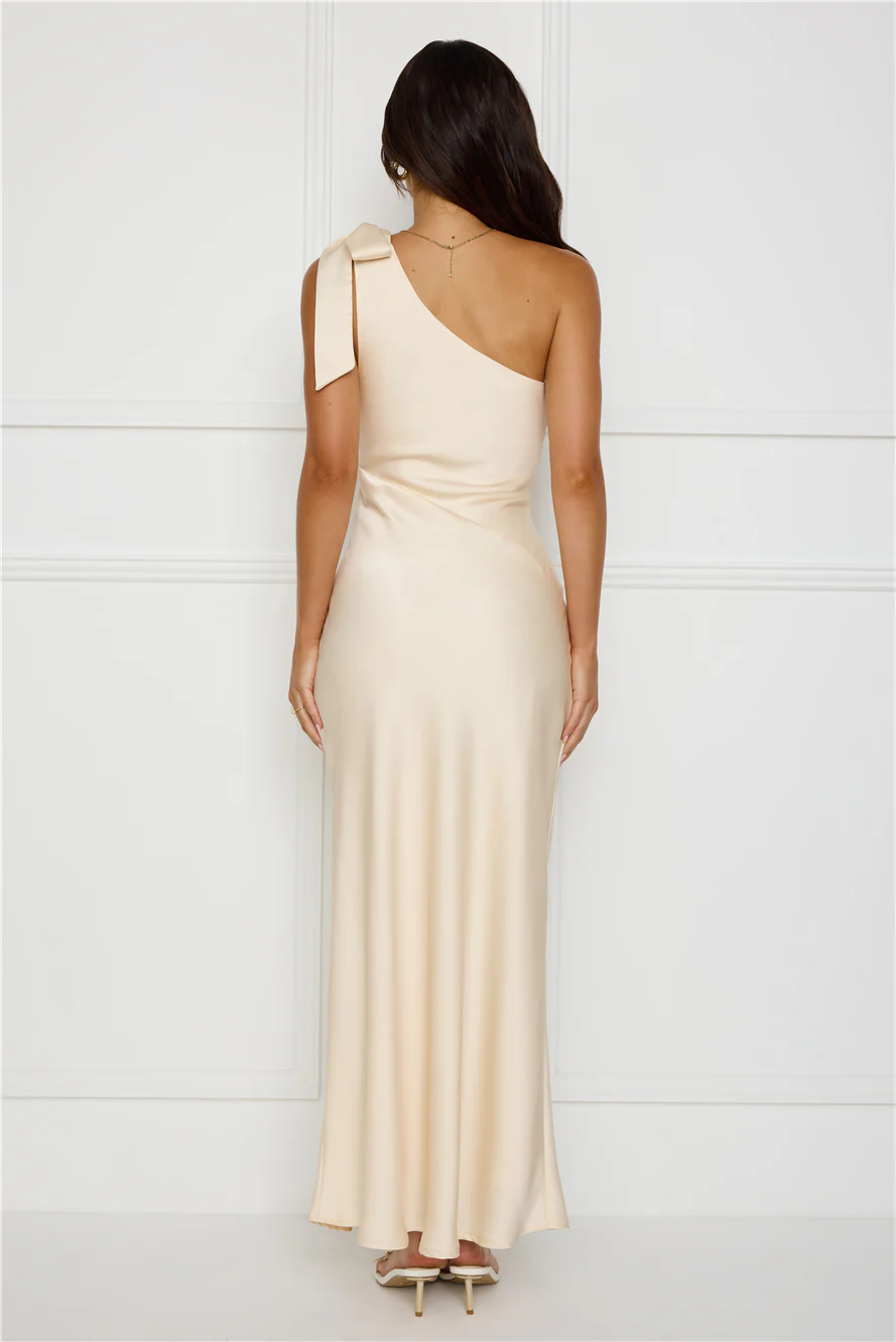 Night Of Distinction One Shoulder Satin Maxi Dress Champagne