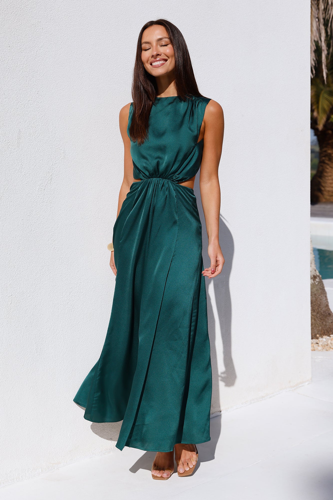 Rendezvous In Paris Satin Midi Dress Green
