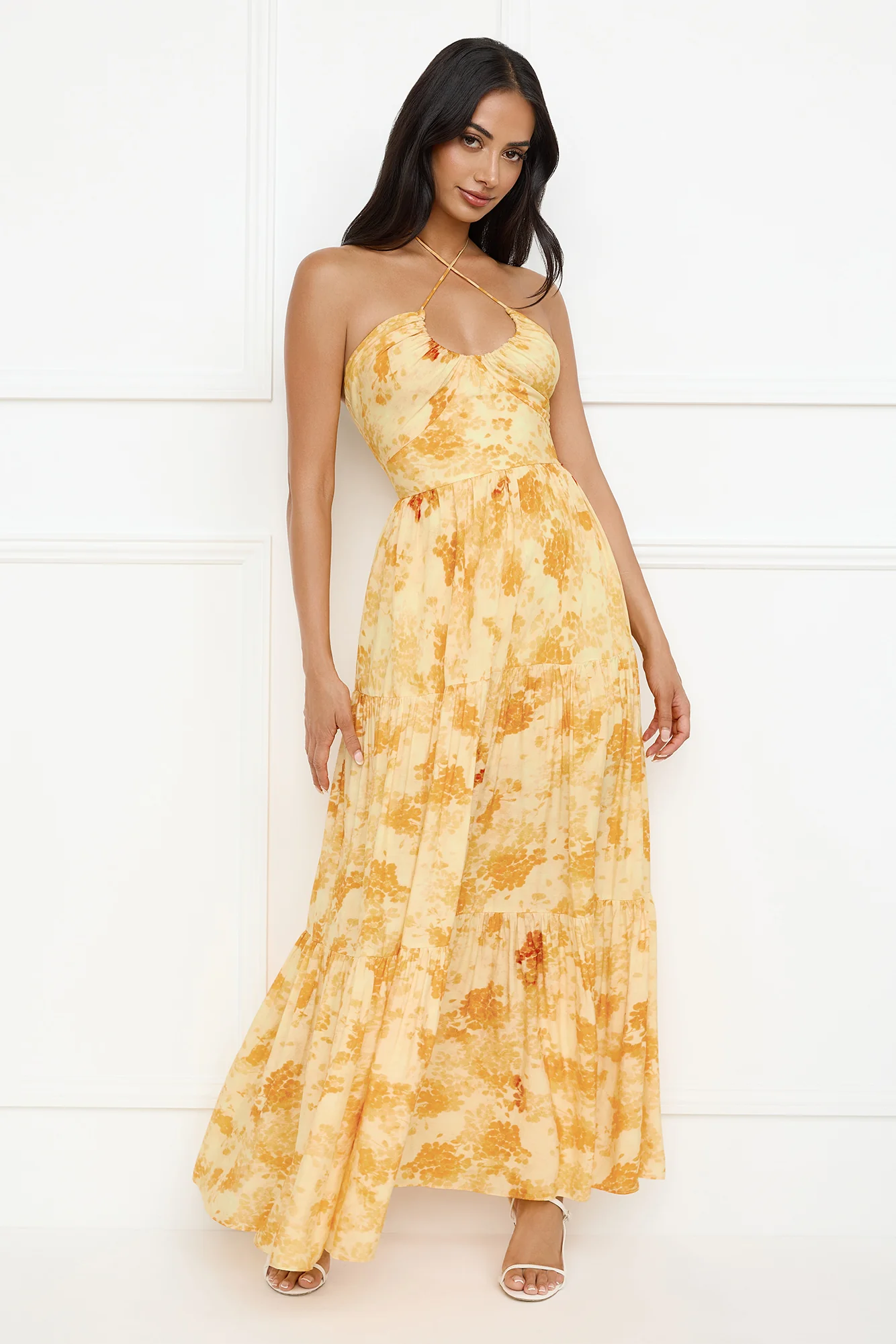 Silken Sunshine Halter Maxi Dress Yellow