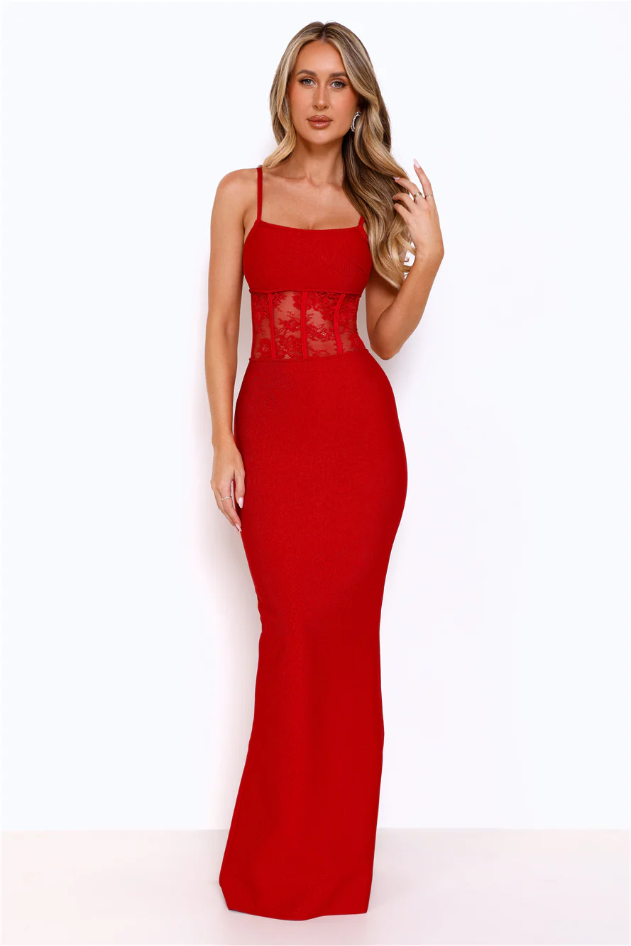 Eyes On The Prize Bandage Glitter Maxi Dress Red