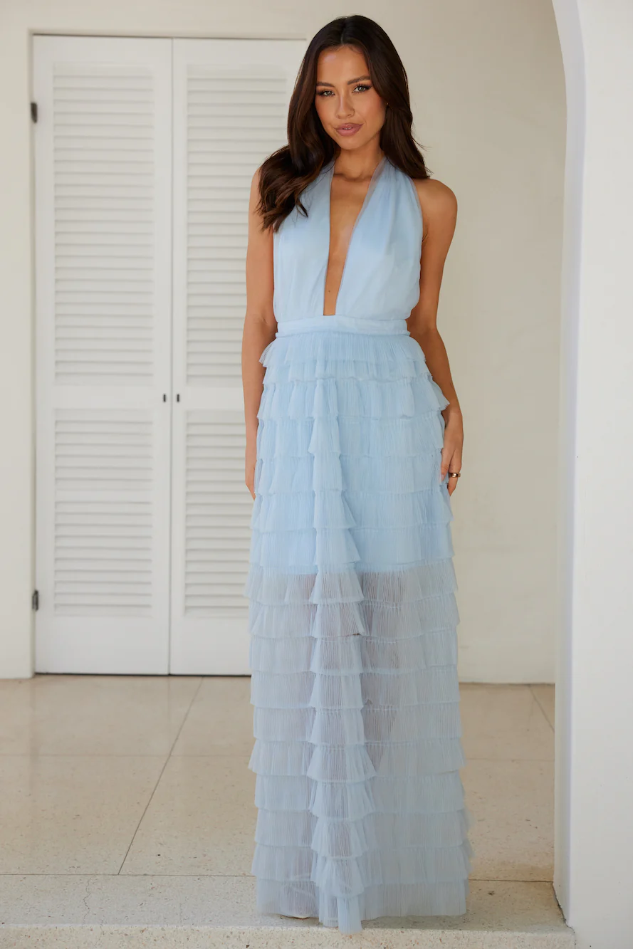 Unparalleled Magnificence Halter Mesh Maxi Dress Blue