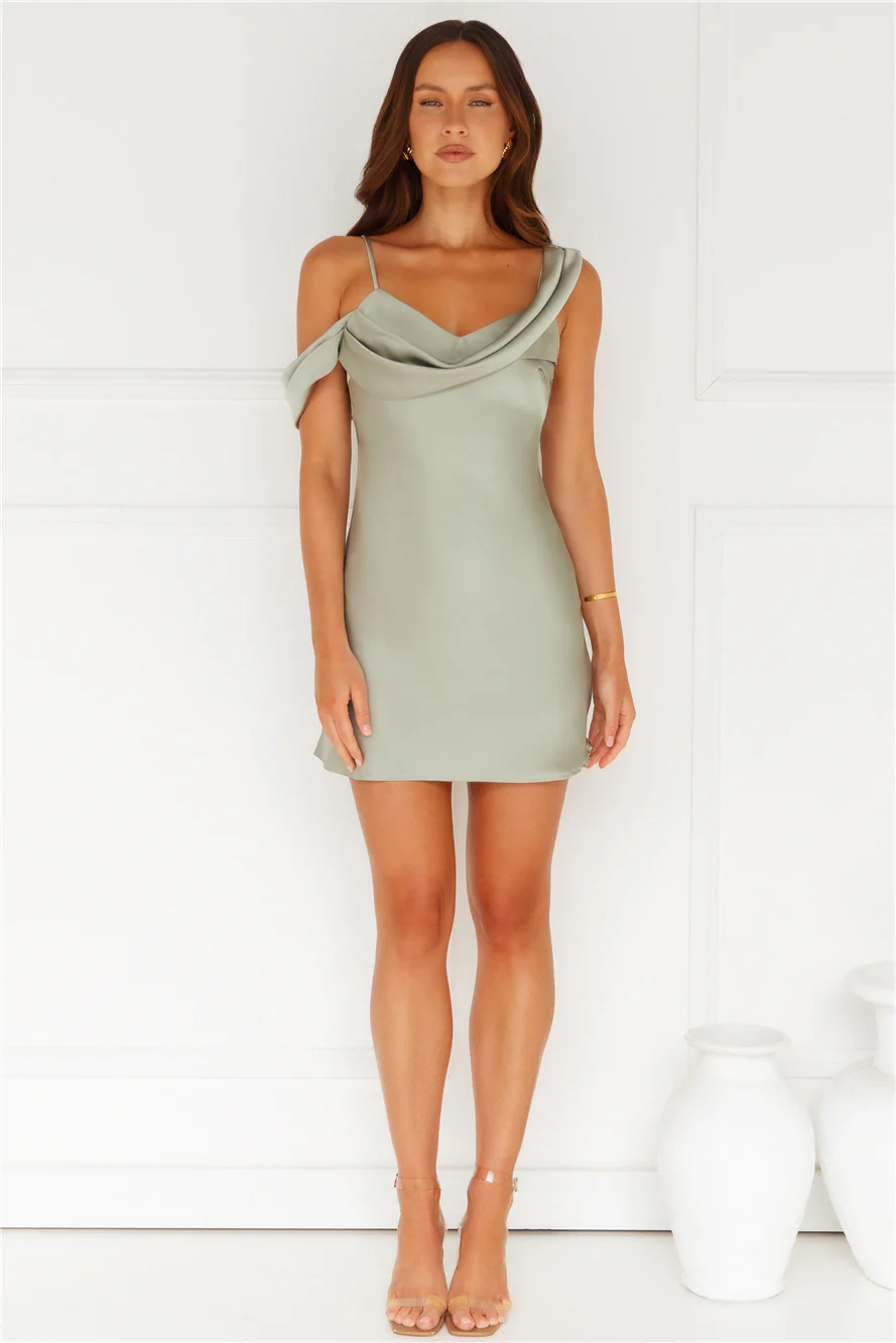 Slip Into Elegance Satin Mini Dress Sage