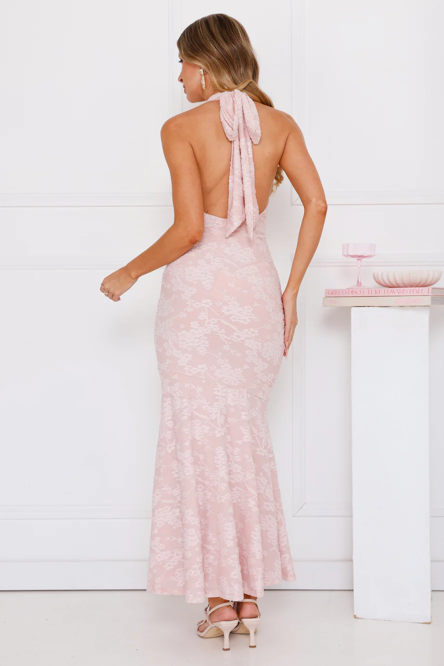Coconut Whirl Halter Maxi Dress Pink