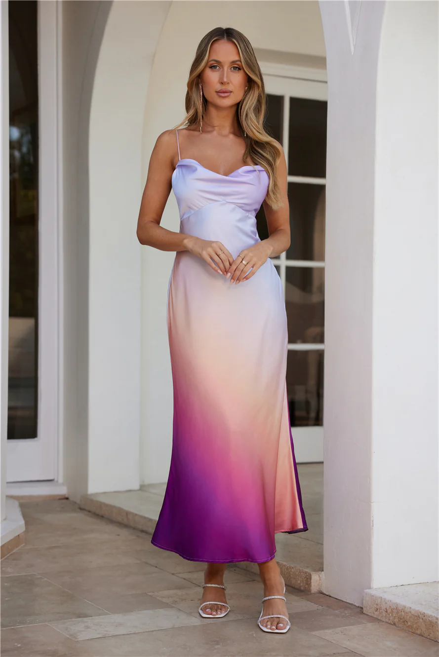 Shimmers In Silk Satin Maxi Dress Purple