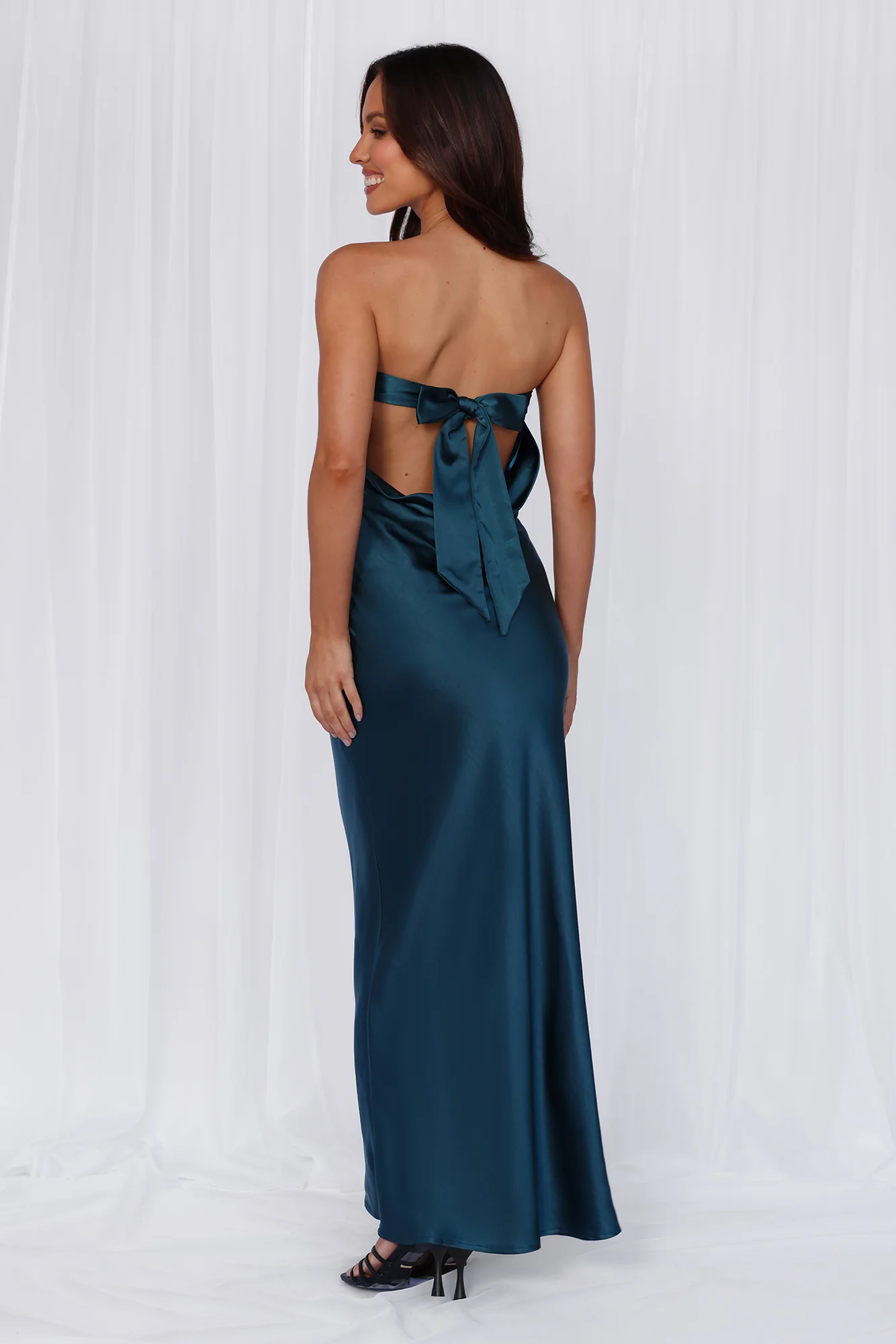 HELLO MOLLY The Felicity Strapless Satin Maxi Dress Teal