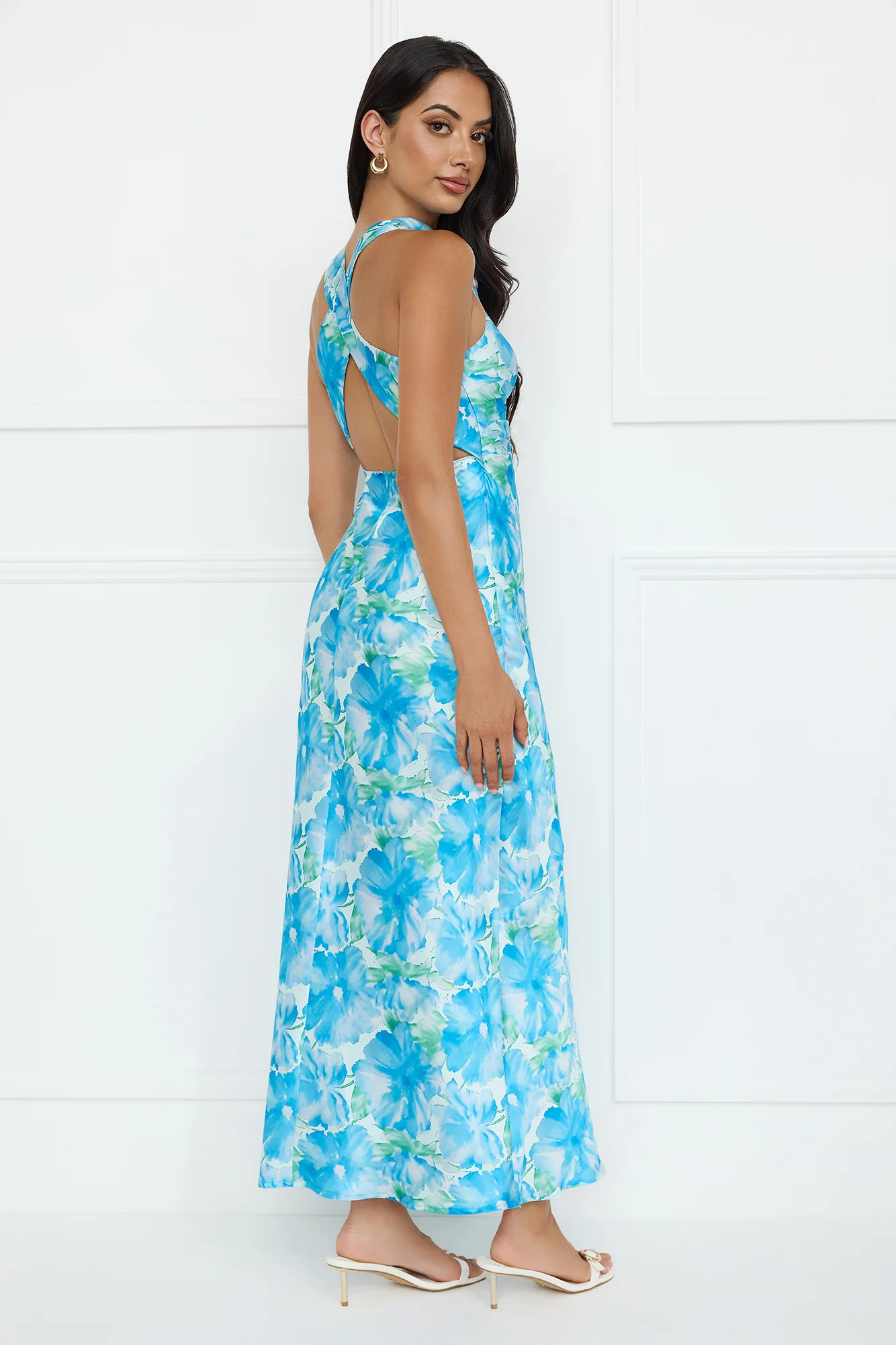 Ocean Spark Satin Maxi Dress Blue