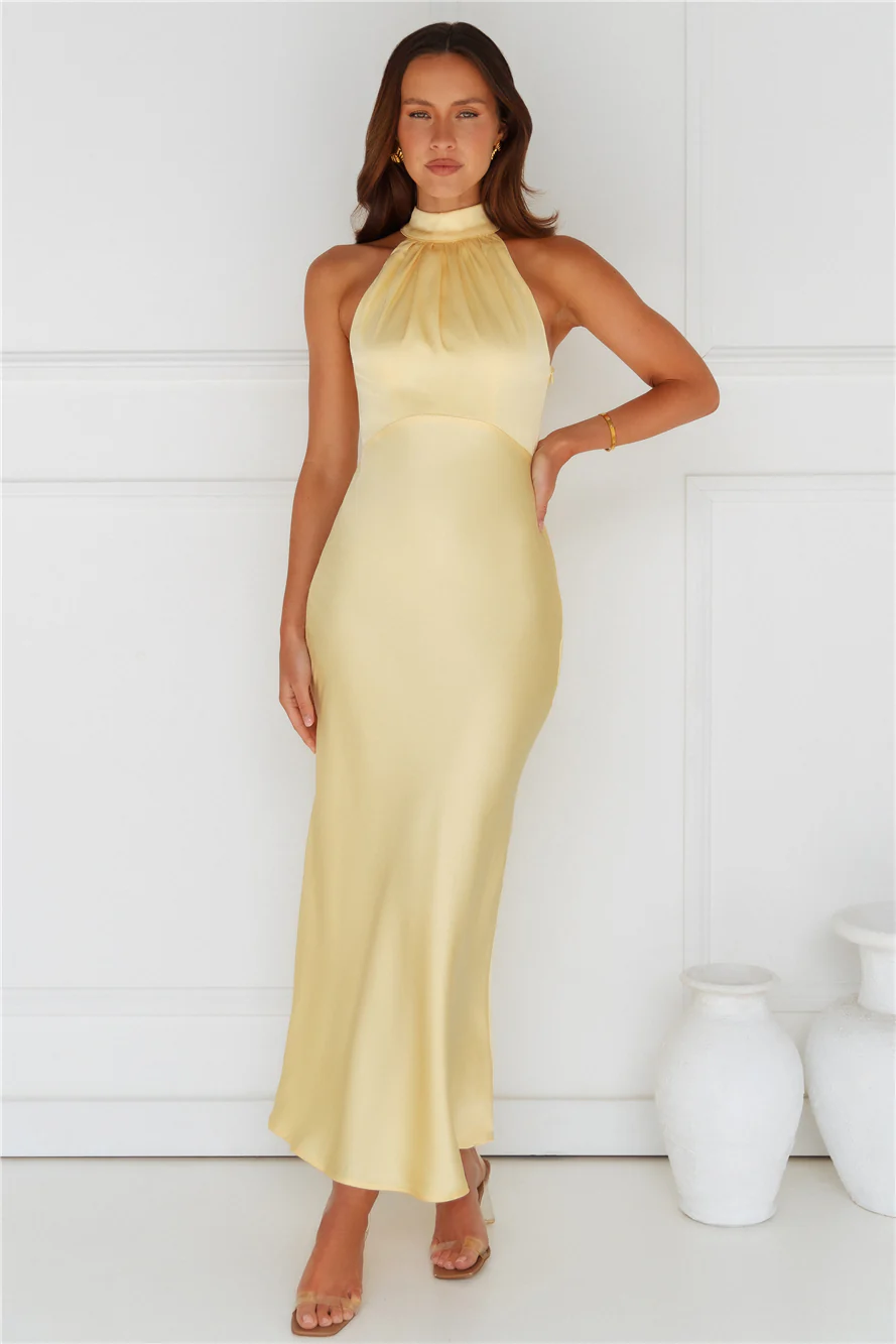 Exclusive Star Satin Maxi Dress Yellow