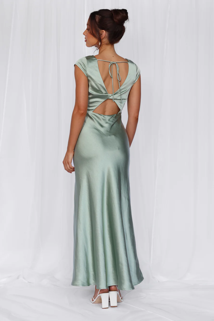 HELLO MOLLY The Valentina Cap Sleeve Satin Maxi Dress Sage