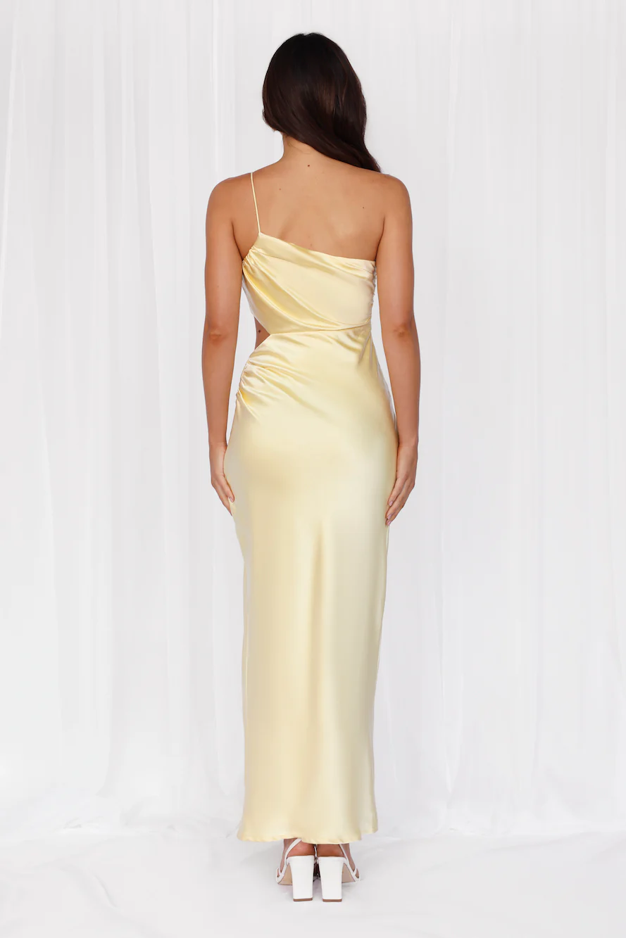 HELLO MOLLY The Opal One Shoulder Satin Maxi Dress Yellow