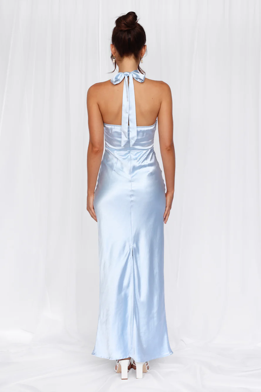 The Cleo Halter Satin Maxi Dress Blue