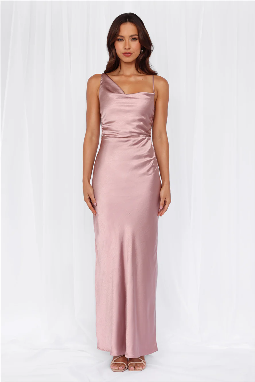 HELLO MOLLY The Madeline Cowl Satin Maxi Dress Dusty Pink