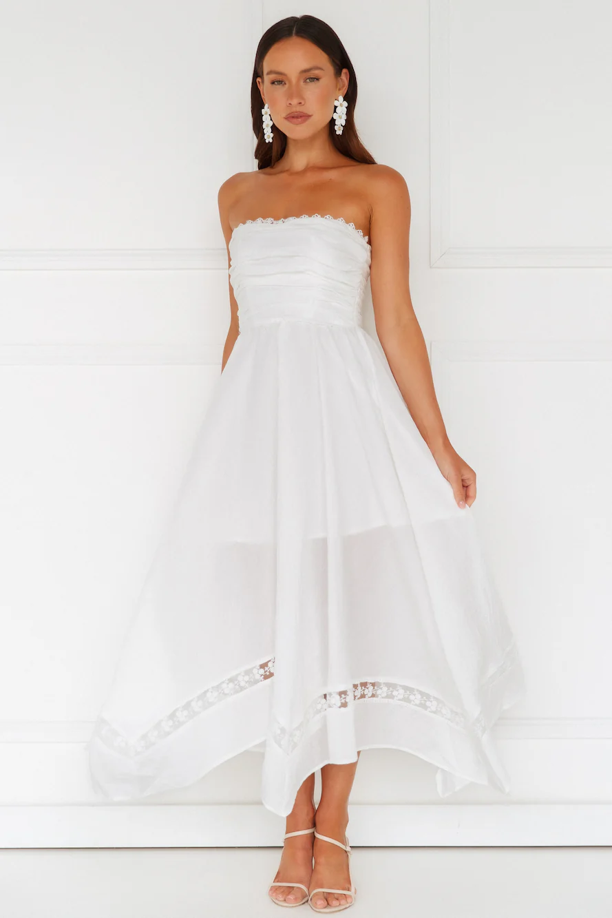 Goddess Of The Moon Strapless Midi Dress White