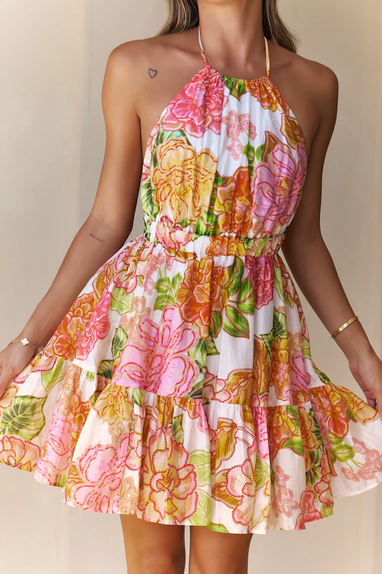 Petal Perfection Halter Mini Dress Floral