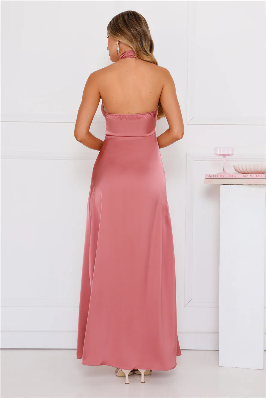 Sonnet Satin Halter Maxi Dress Rose