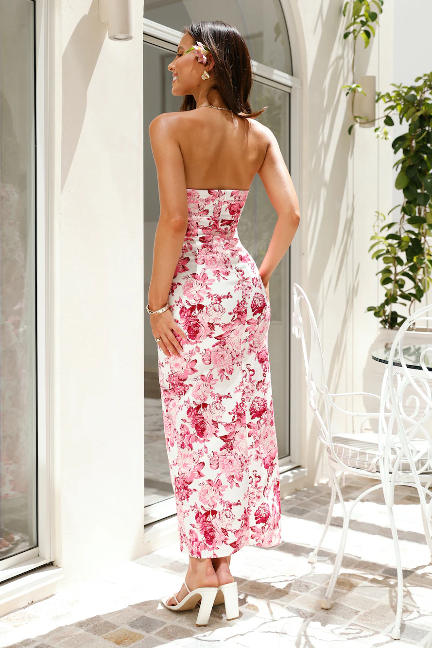 Retreating Islands Strapless Maxi Dress Pink