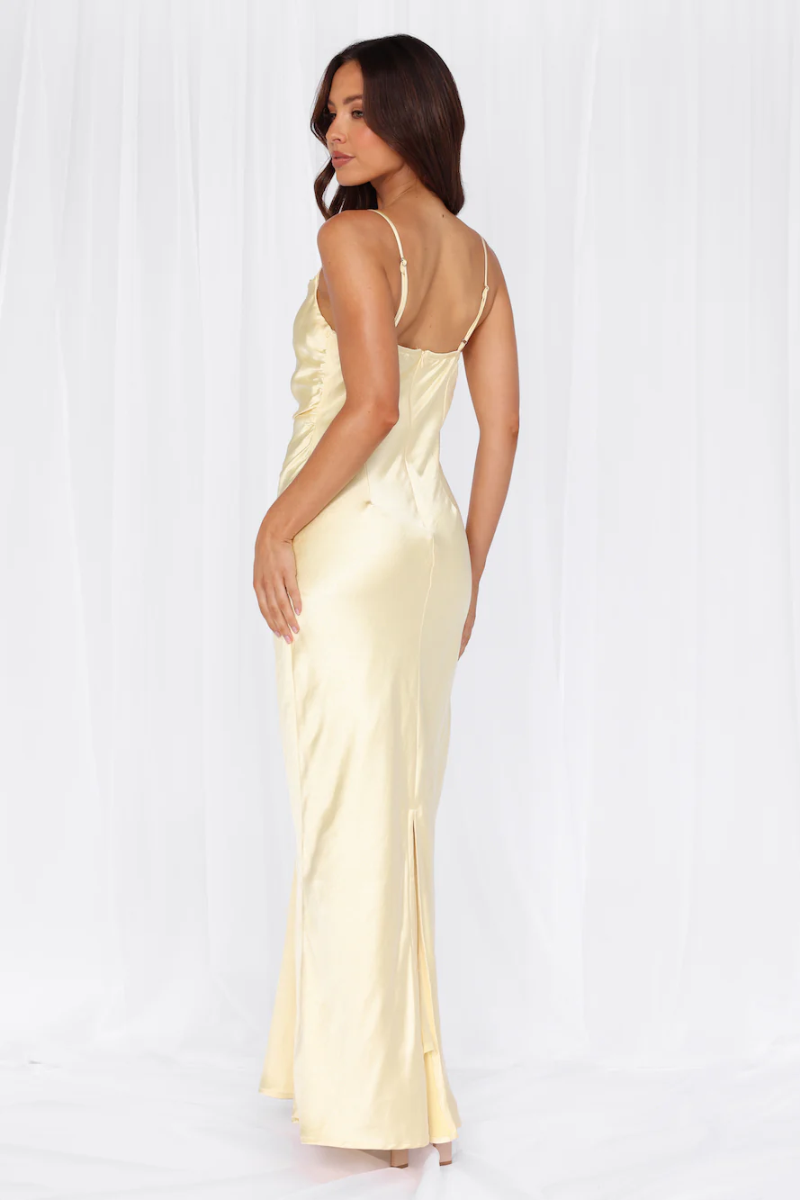 The Madeline Cowl Satin Maxi Dress Yellow
