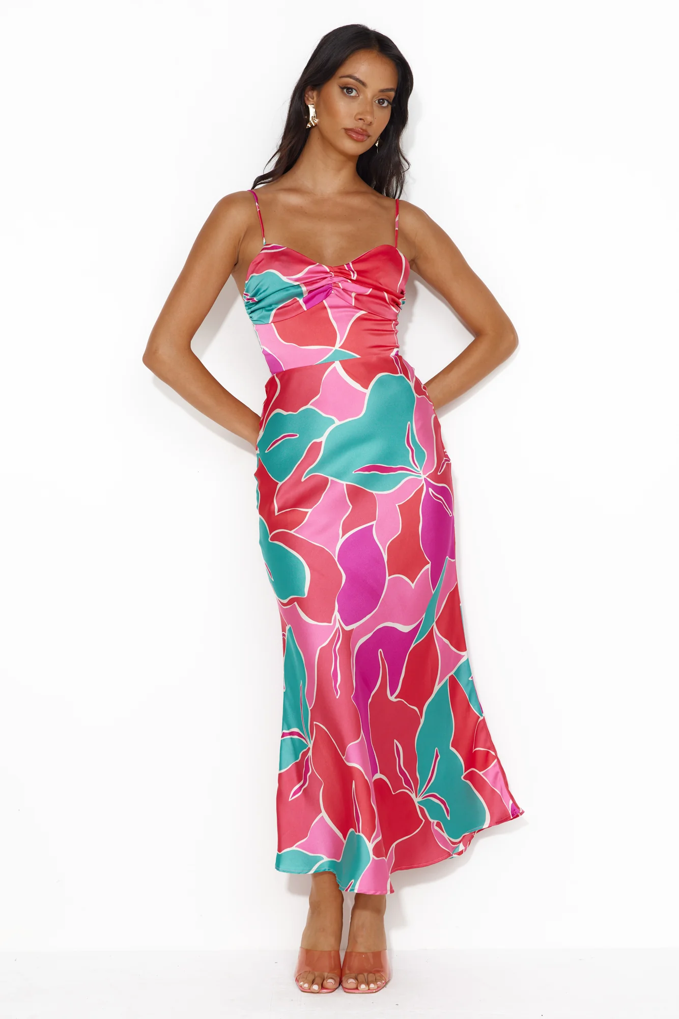 Patch Up Satin Maxi Dress Pink
