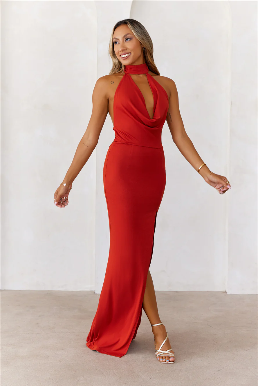 Refined Luxury Halter Maxi Dress Red