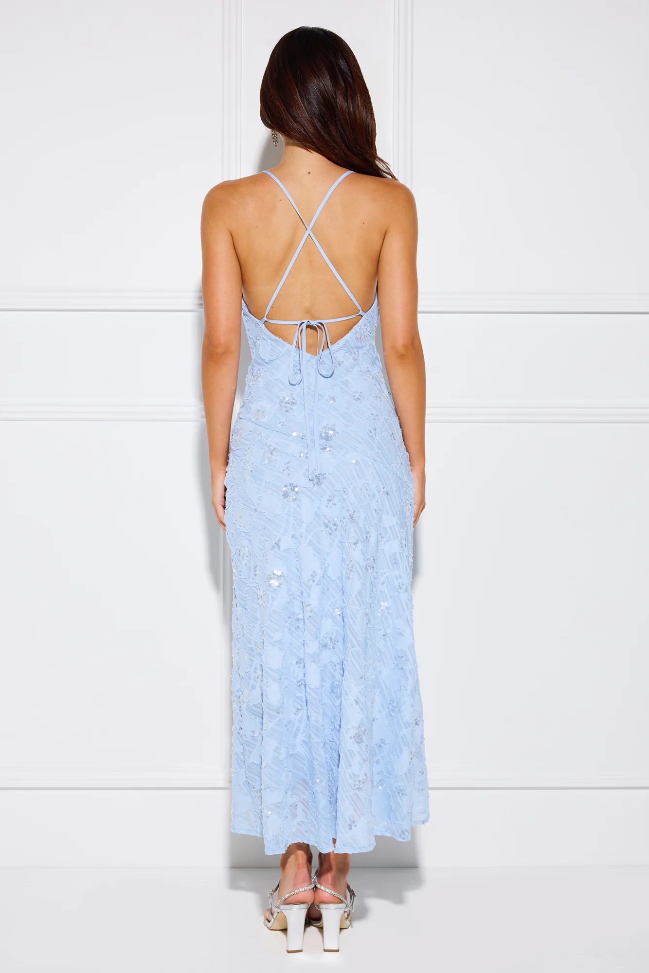 Glimmering Cityscape Midi Dress Blue