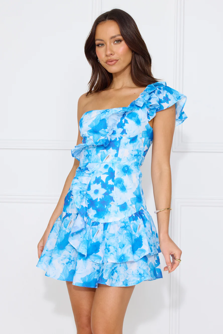 Ultimate Brunch One Shoulder Mini Dress Blue