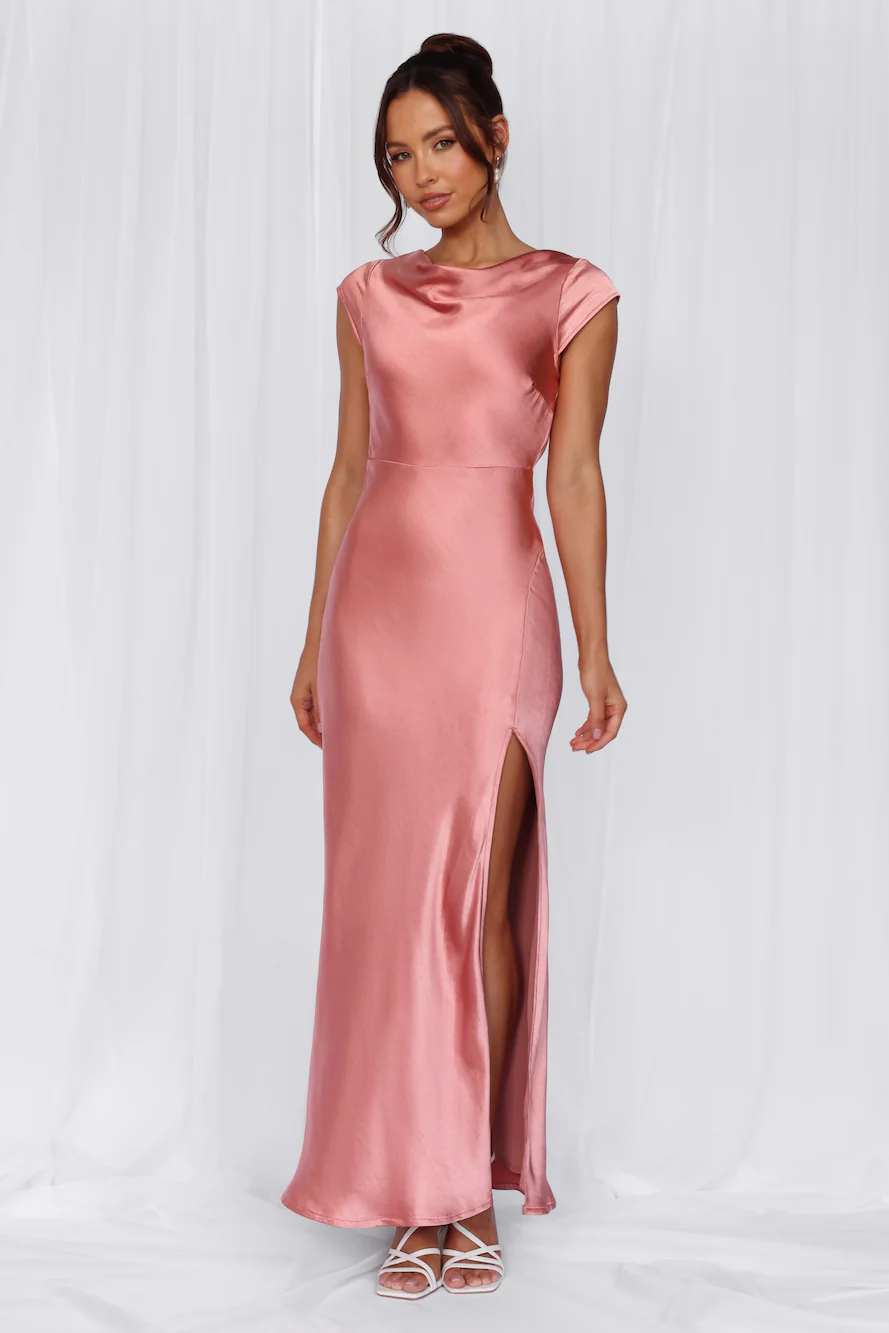 HELLO MOLLY The Valentina Cap Sleeve Satin Maxi Dress Rose