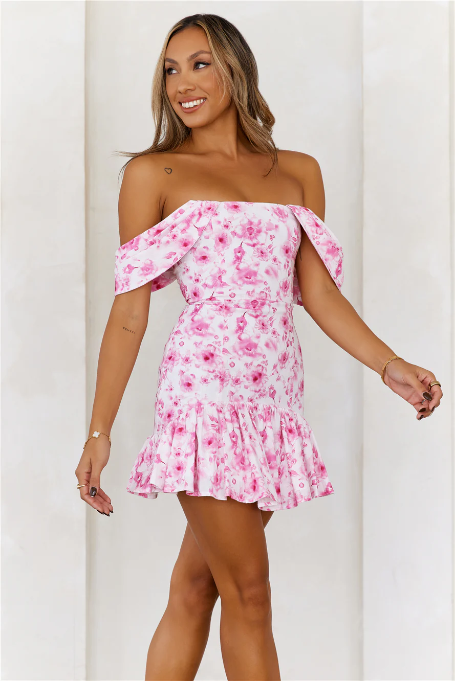 HELLO MOLLY Wonderful Moments Off Shoulder Mini Dress Pink