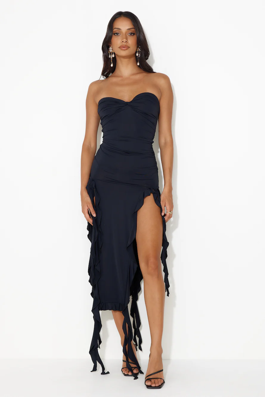 HELLO MOLLY All The Frills Strapless Midi Dress Black