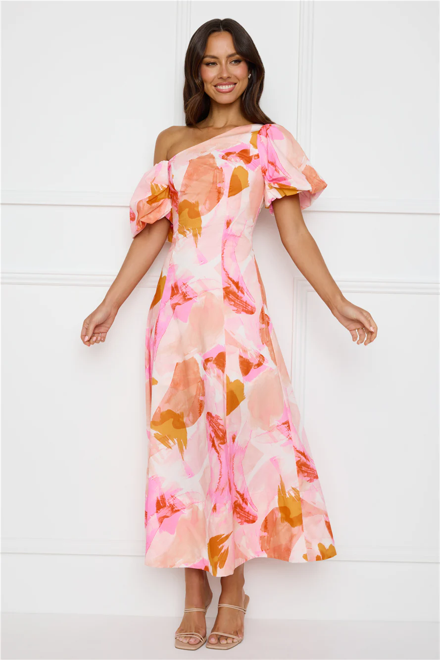 Swan Kiss Off Shoulder Maxi Dress Pink