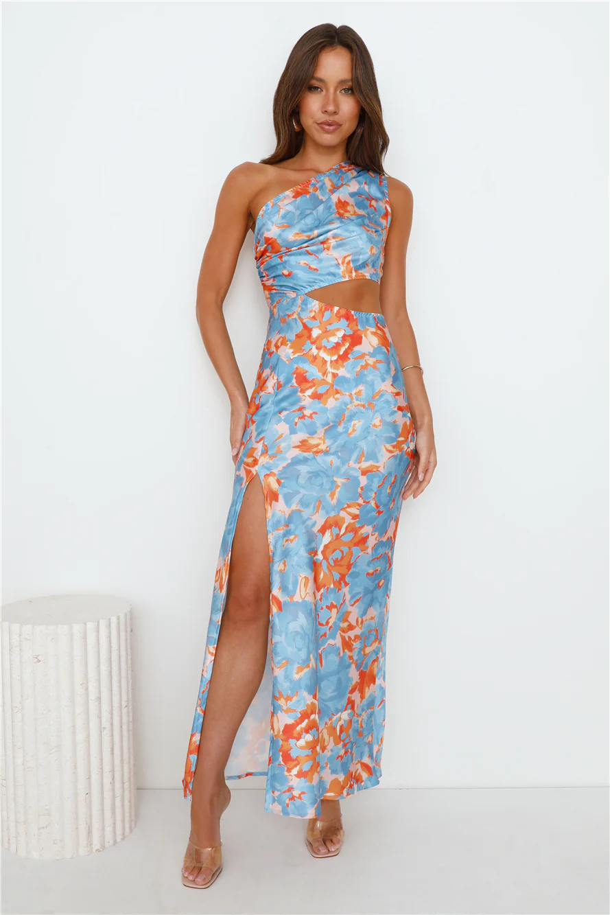 Poker Play Satin Maxi Dress Blue