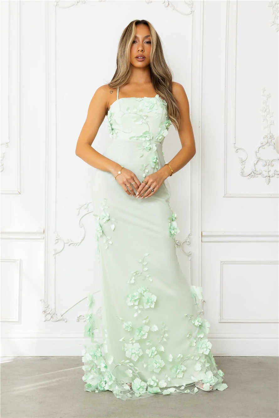 Flower Vine Maxi Dress Sage