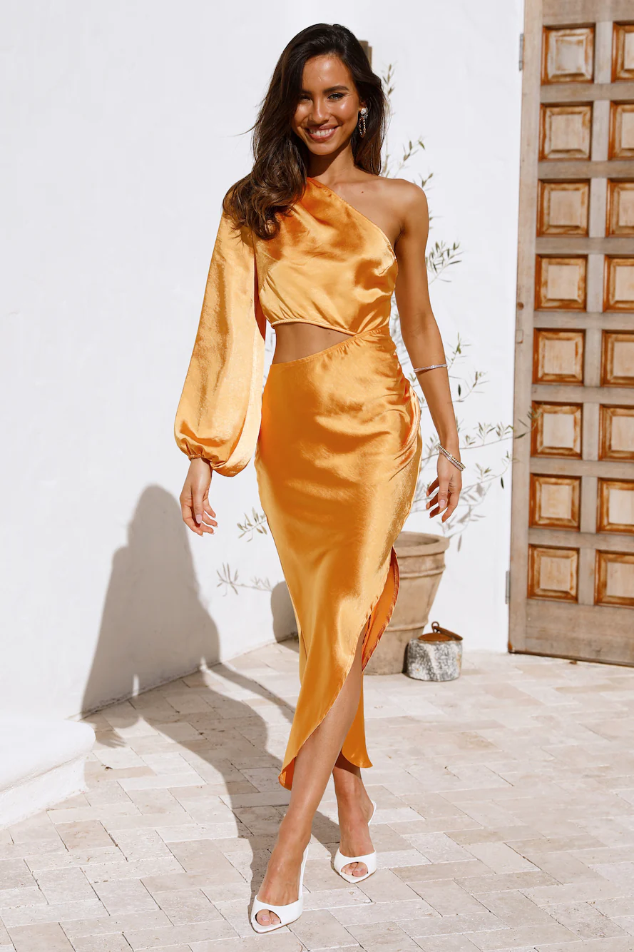 Secret Weapon Satin Midi Dress Yellow