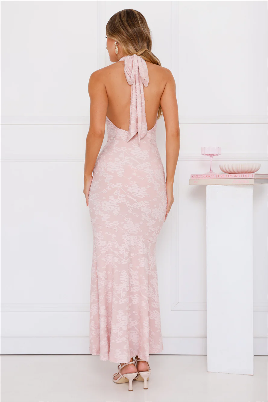 Coconut Whirl Halter Maxi Dress Pink