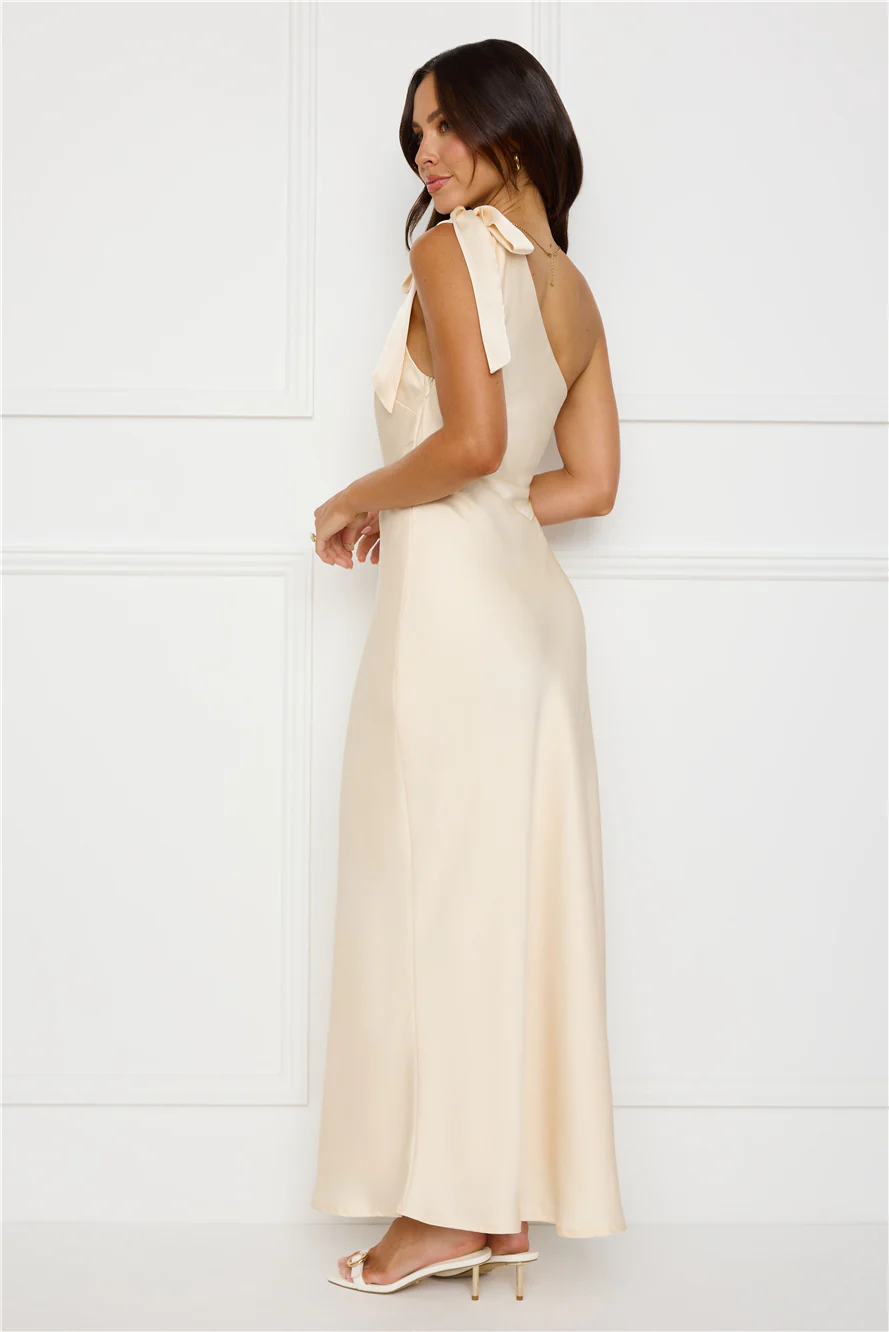 Night Of Distinction One Shoulder Satin Maxi Dress Champagne