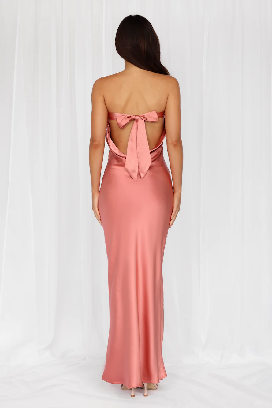 The Felicity Strapless Satin Maxi Dress Rose