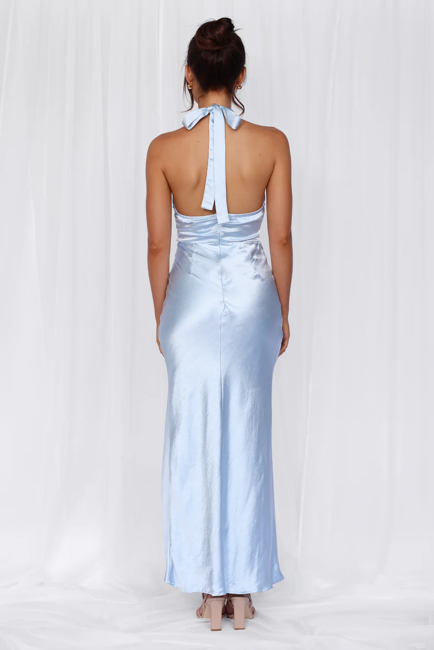HELLO MOLLY The Adeline Halter Satin Maxi Dress Blue