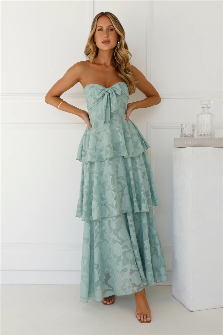 Whimsy In Wonderland Strapless Maxi Dress Sage