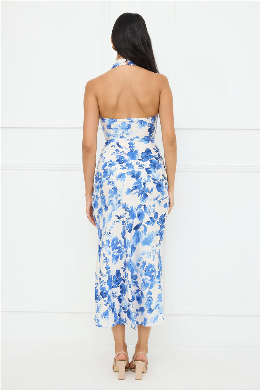 Cupid��s Kiss Halter Midi Dress Blue