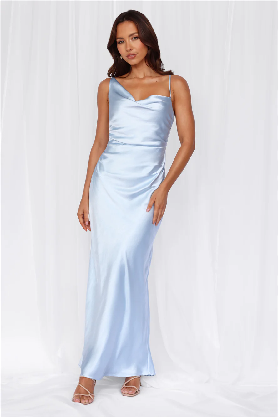 HELLO MOLLY The Madeline Cowl Satin Maxi Dress Blue