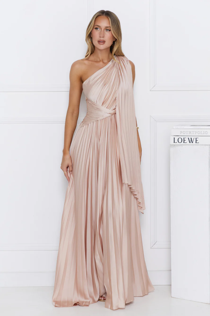 Evening Of Distinction One Shoulder Satin Maxi Dress Champagne