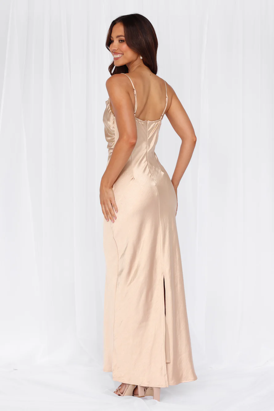 HELLO MOLLY The Madeline Cowl Satin Maxi Dress Champagne