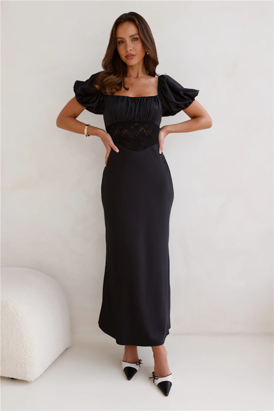 Connected By Love Satin Maxi Dress Black