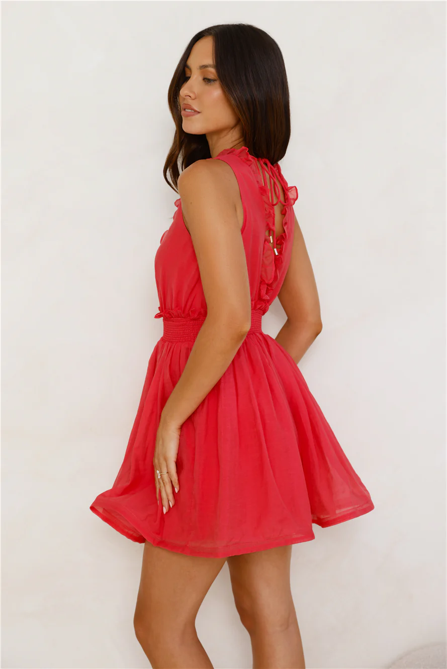 Stylish Gathering Mini Dress Red