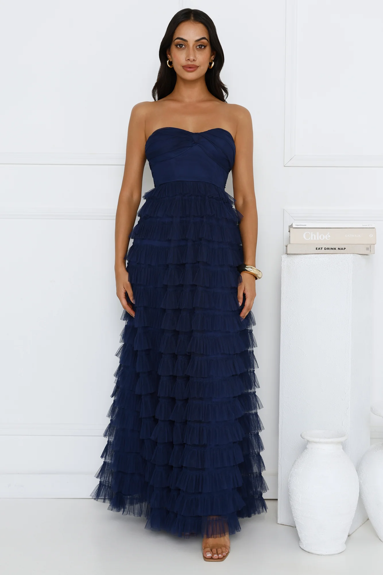 Lovers In Paris Strapless Tulle Maxi Dress Navy